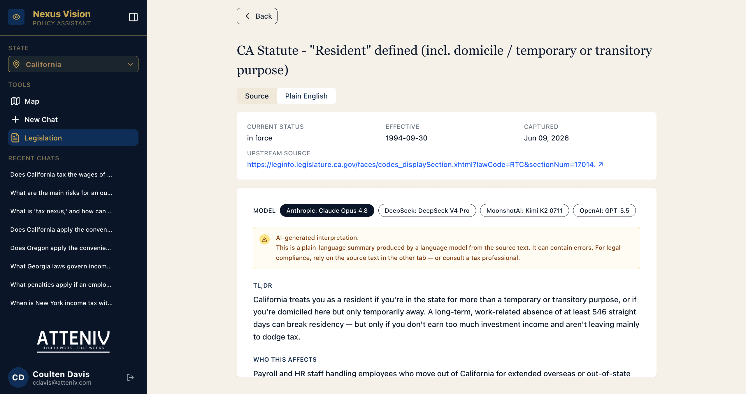 Nexus Vision answers grounded in real legislative sources with traceable citations.
